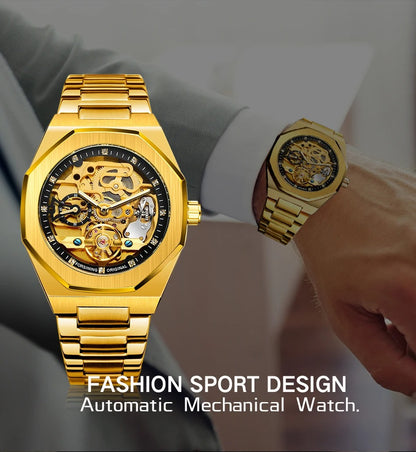 Men's Luxury Skeleton Watch – Automatic Steel